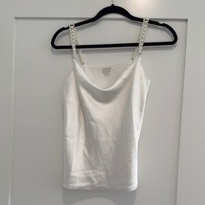 Chic White Cami with Pearl Straps